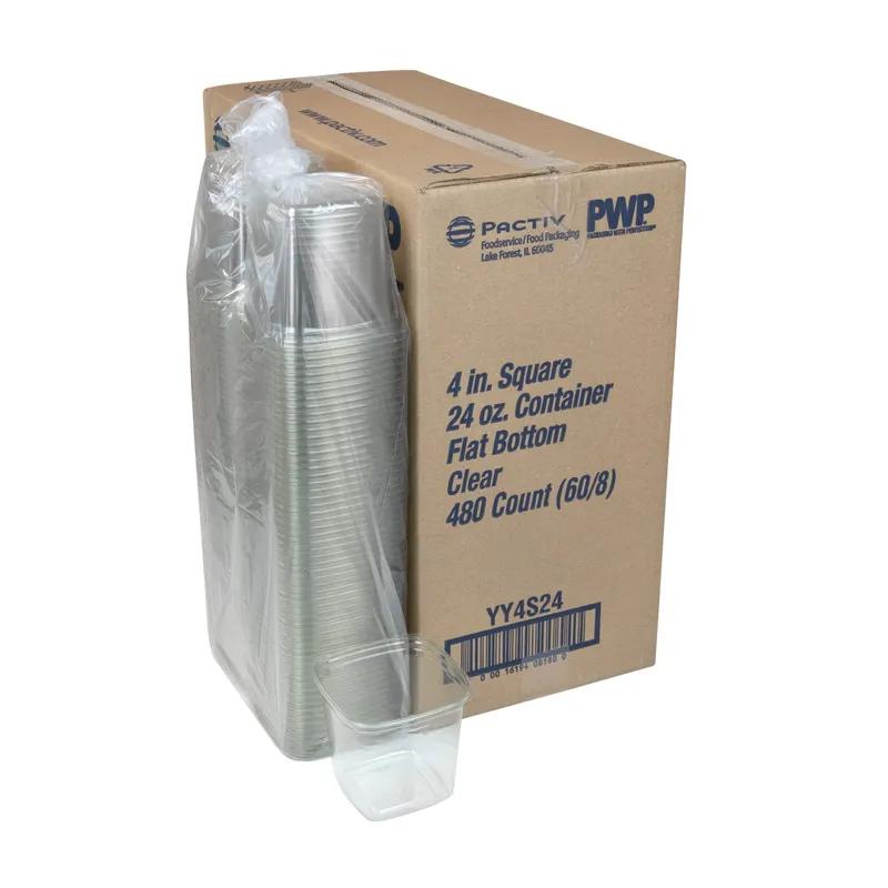 Deli Container 24 OZ PET Clear Square Flat Bottom 480/Case