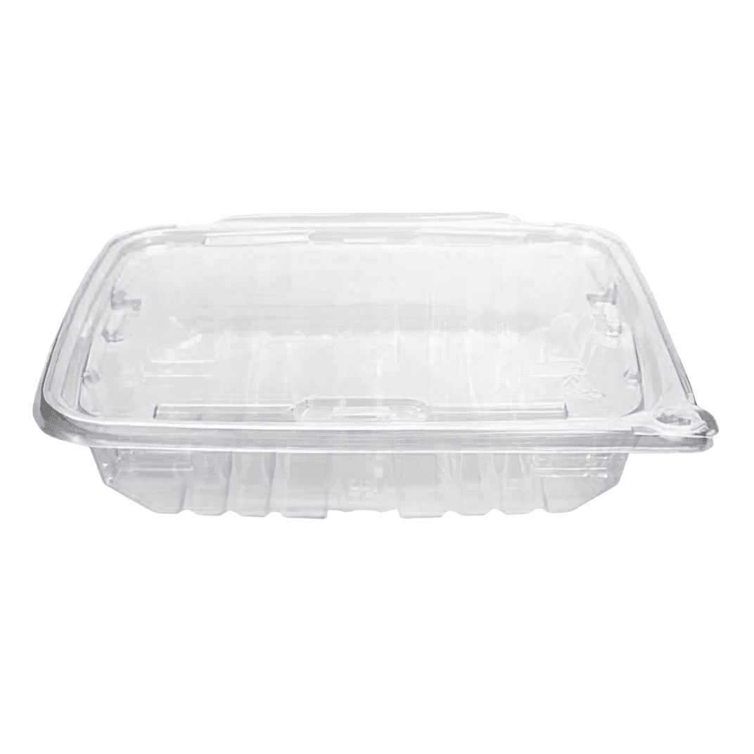 Deli Container Hinged With Flat Lid 35 OZ RPET Clear Tamper-Evident 134/Case