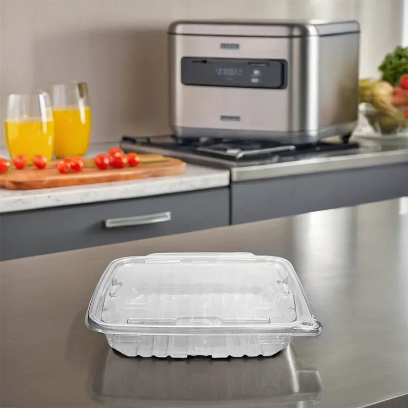 Deli Container Hinged With Flat Lid 35 OZ RPET Clear Tamper-Evident 134/Case