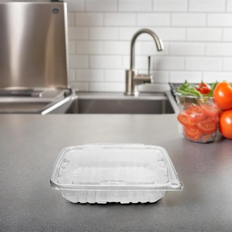 Deli Container Hinged With Flat Lid 35 OZ RPET Clear Tamper-Evident 134/Case