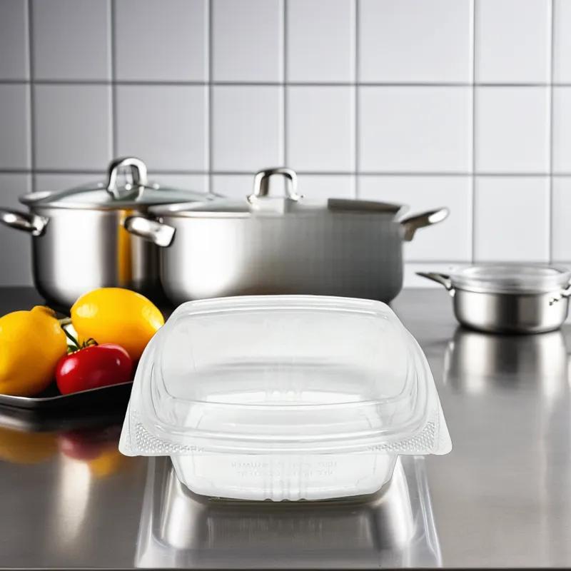 Deli Container Hinged With Dome Lid 12 OZ RPET Clear Square Tall 200/Case