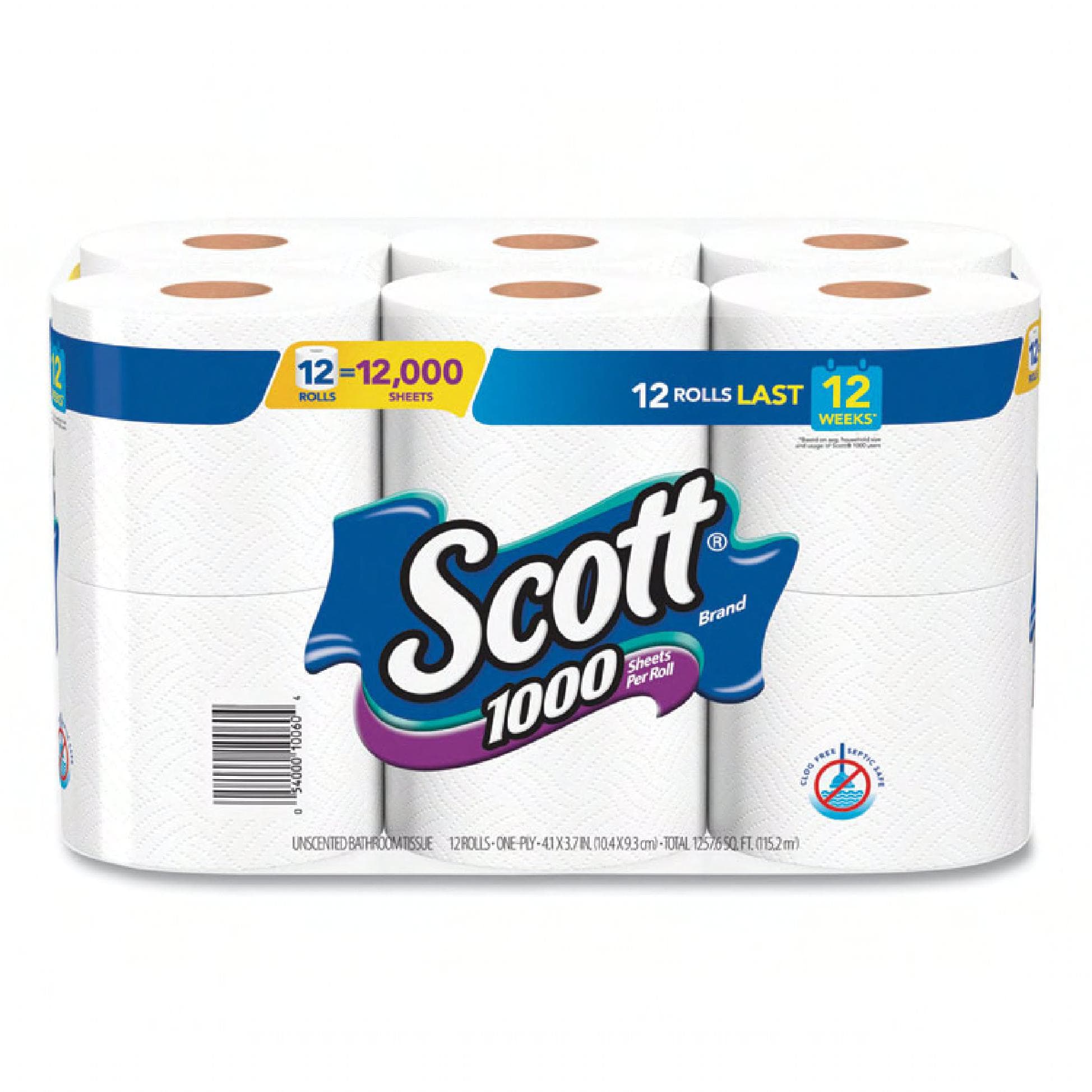 Scott® Toilet Paper & Tissue Roll 1PLY 1000 Sheets/Roll 12 Rolls/Case 4 Count/Case