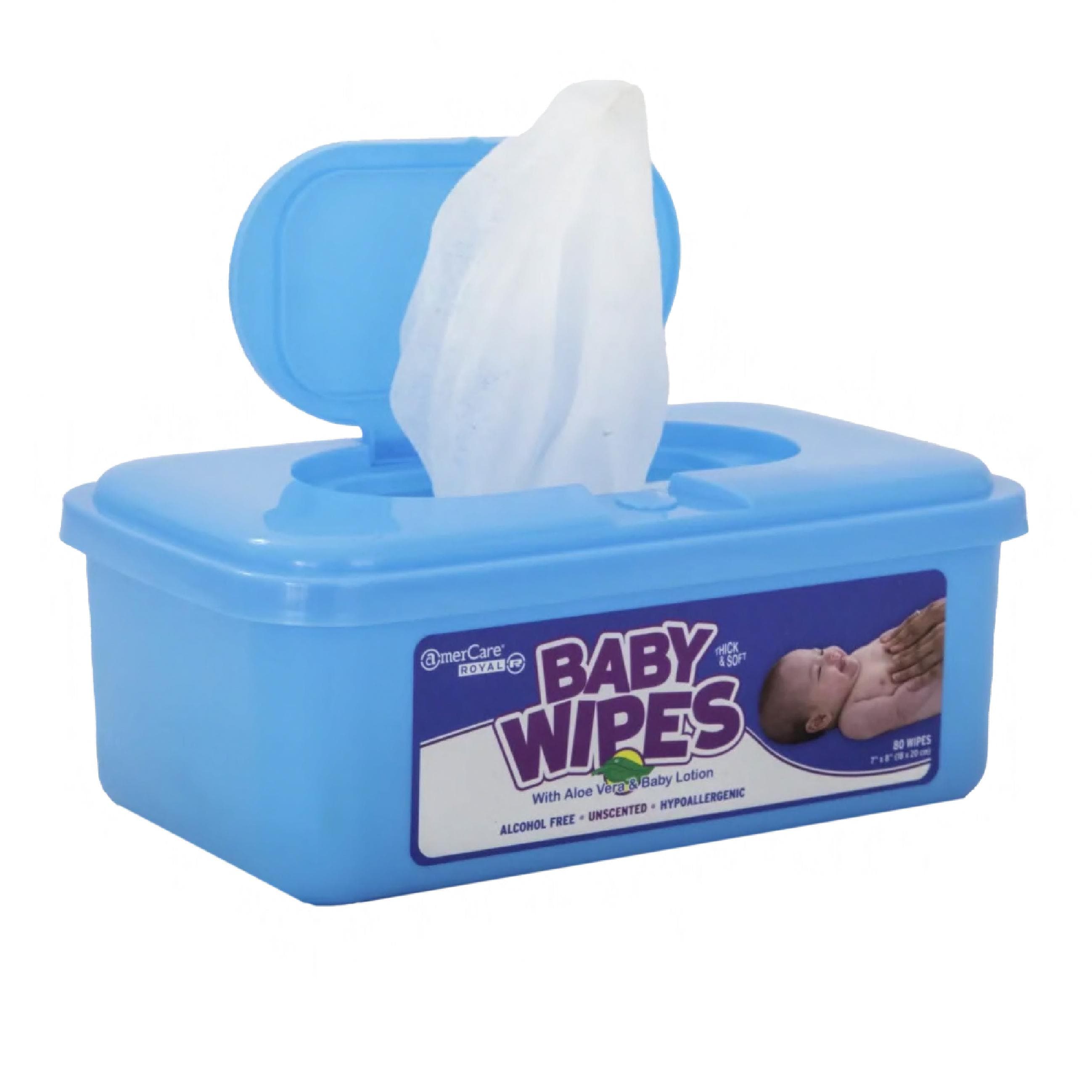Baby Wipe 7.75X7 IN Unscented White Non-Woven Polyester Fiber Pre-Moistened 80 Count/Pack 12 Packs/Case