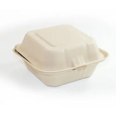 Take-Out Container Hinged 6X6 IN Sugarcane Brown Square 400/Case