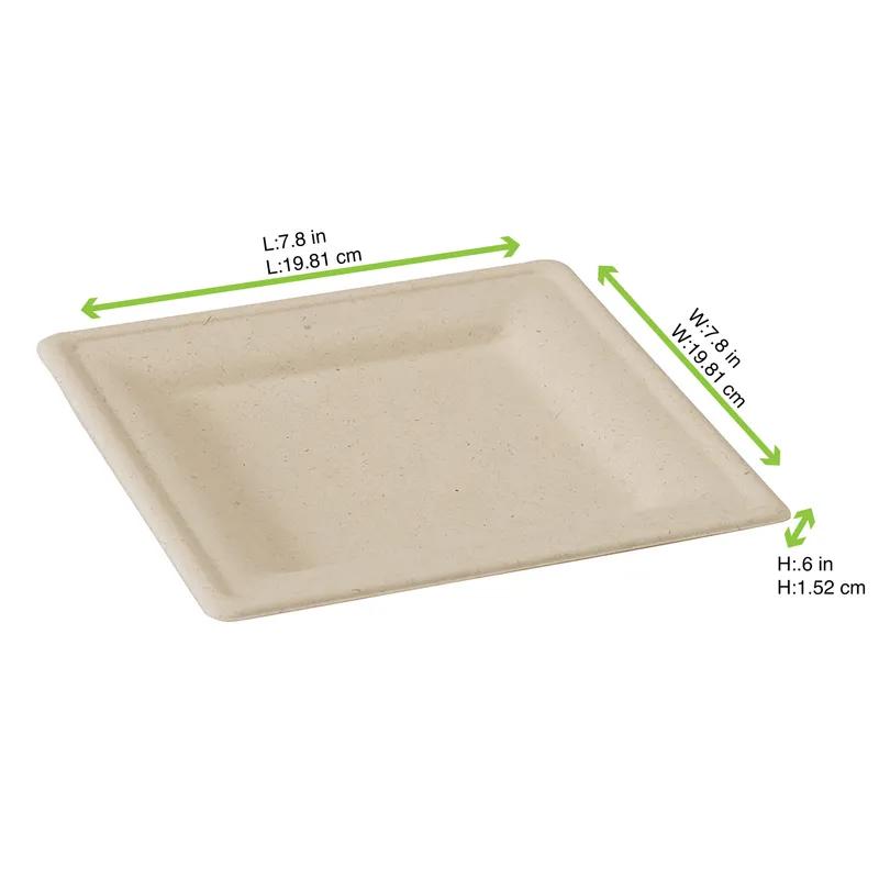 Plate 7.8X7.8 IN Sugarcane Brown Square Microwave Safe Freezer Safe 25 Count/Pack 20 Packs/Case 500 Count/Case