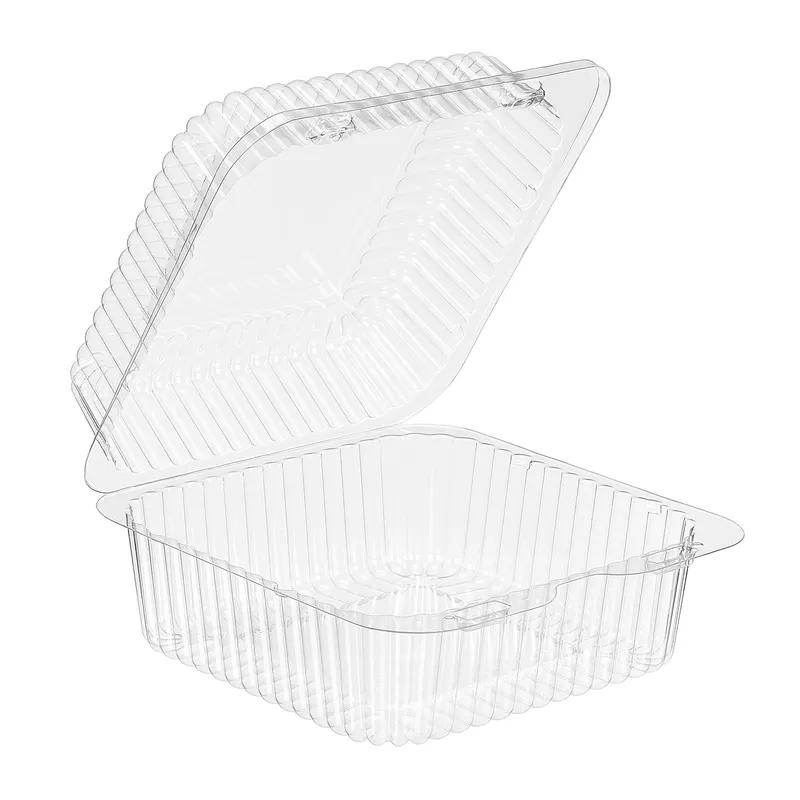 Essentials Take-Out Container Hinged With Dome Lid 6X6 IN RPET Clear Square Bar Lock 500/Case