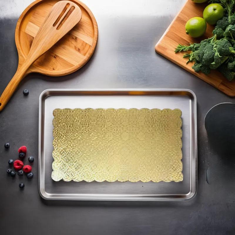 Cake Board 13.75X9.75 IN Corrugated Paperboard Gold Rectangle Scalloped Single Wall 100/Case