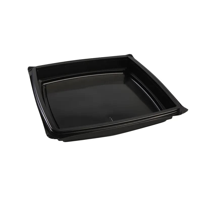 The BOTTLEBOX ® Take-Out Container Base Small (SM) 9X9X1.44 IN PP Black Square Shallow 400/Case