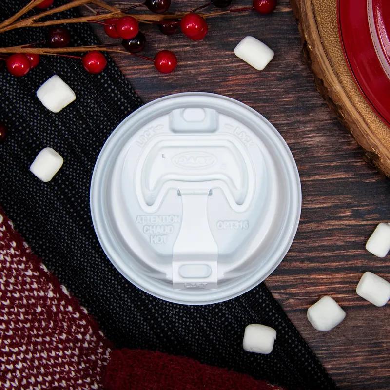 Dart® Optima® Lid Dome 3.66X0.97 IN PS White For 10-24 OZ Cup Reclosable Tab Sip Through 100 Count/Pack 10 Packs/Case