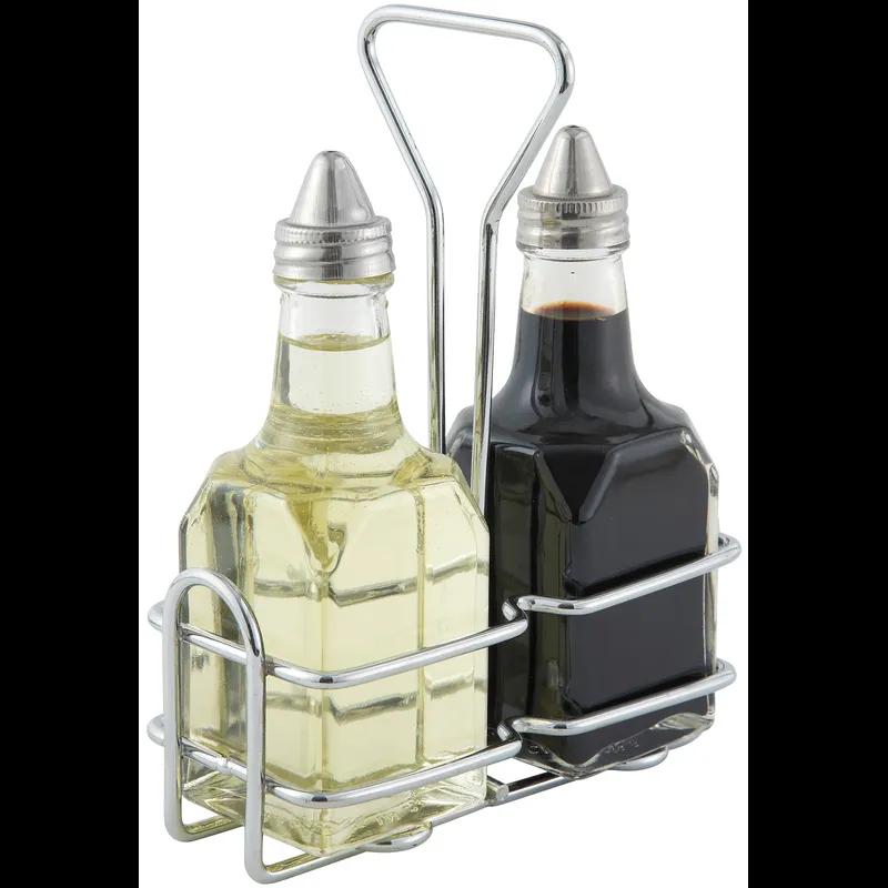 Bottle & Lid Combo 6 OZ Glass Chrome Plated Square With Rack 1/Set