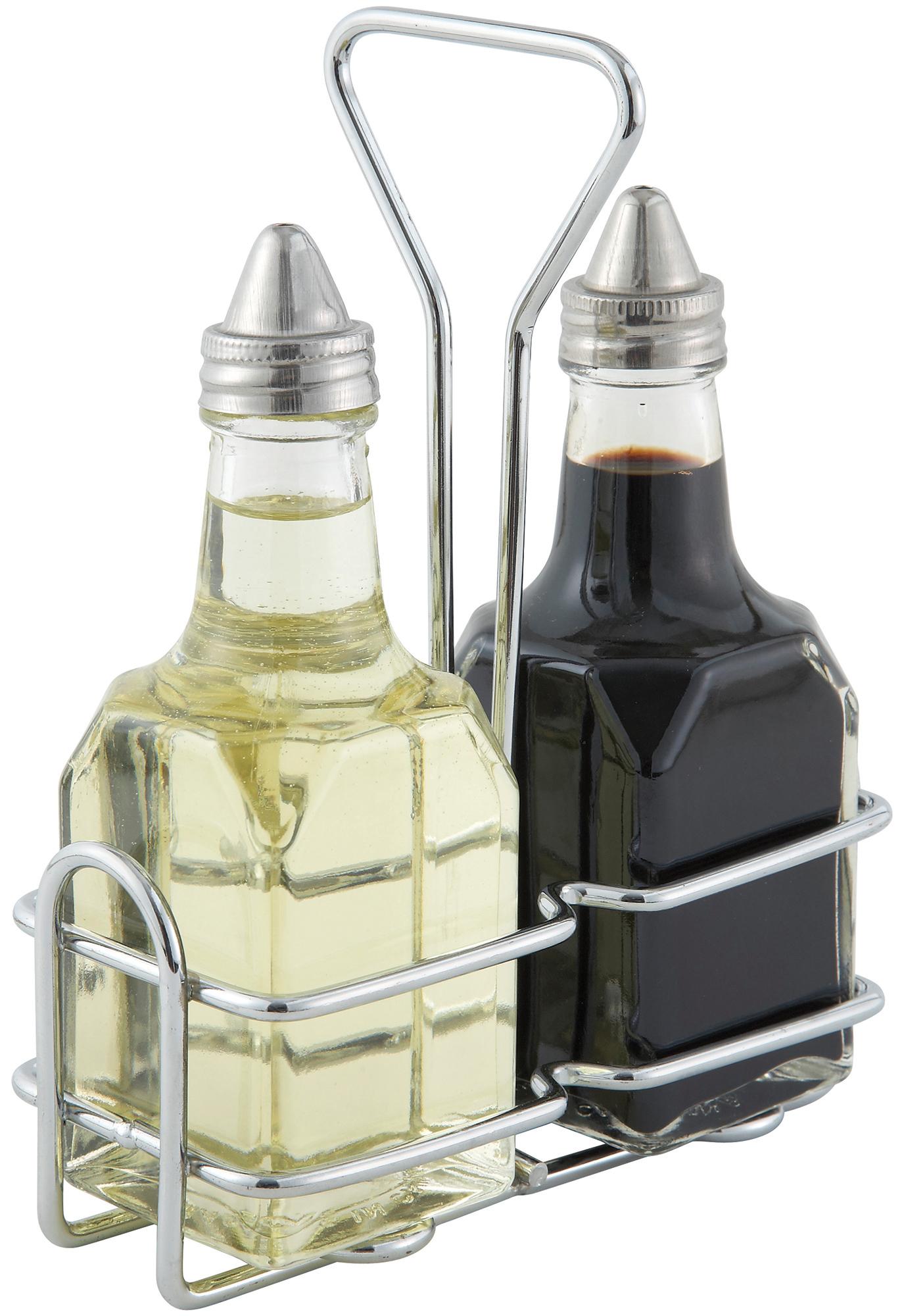 Bottle & Lid Combo 6 OZ Glass Chrome Plated Square With Rack 1/Set