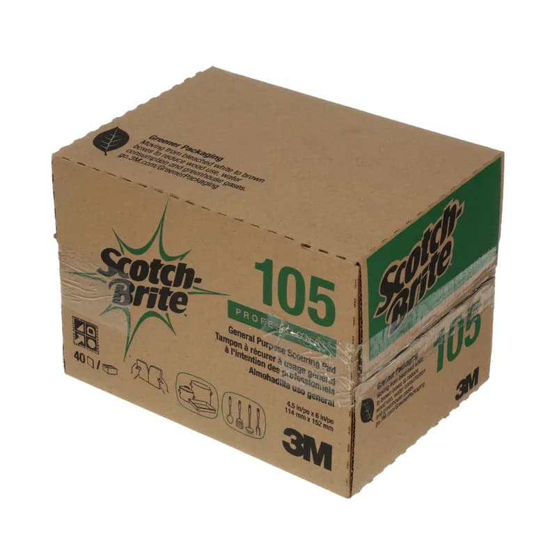 Scotch-Brite™ 105 General Purpose Scouring Pad 4.5X6 IN Medium Duty Resin Fiber Mineral Green Dishwasher Safe 40/Case