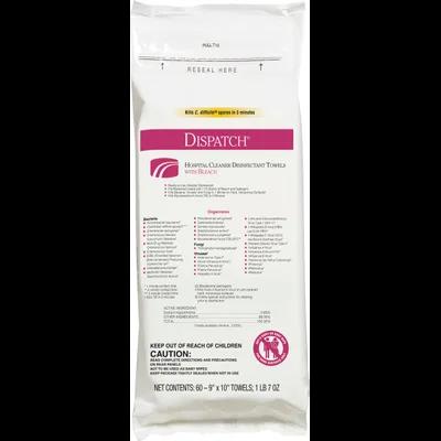 Dispatch® One-Step Disinfectant Multi Surface Wipe Bleach Sodium Hypochlorite 60 Count/Pack 12 Packs/Case 720 Count/Case