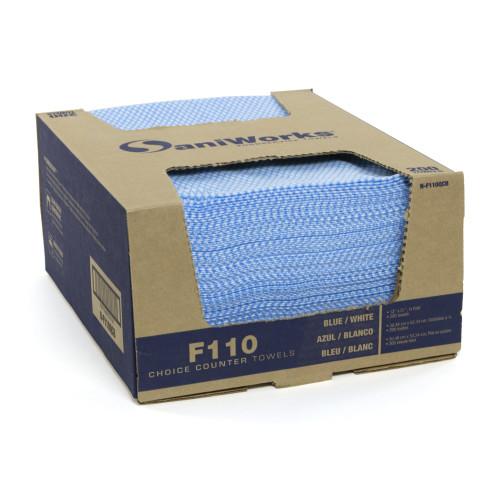 SaniWorks® Food Service Cleaning Towel 12X21 IN Poly Blend Rayon Blue White Counter 200/Case