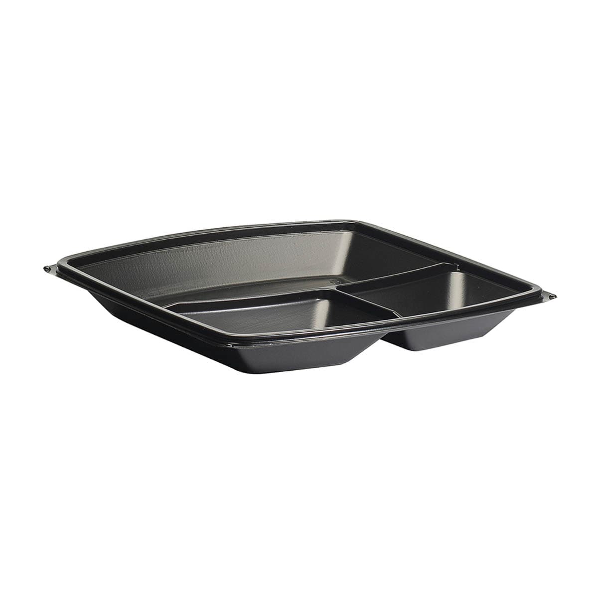 The BOTTLEBOX ® Take-Out Container Base 10.25X10.25X1.37 IN 3 Compartment PP Black Square 200/Case