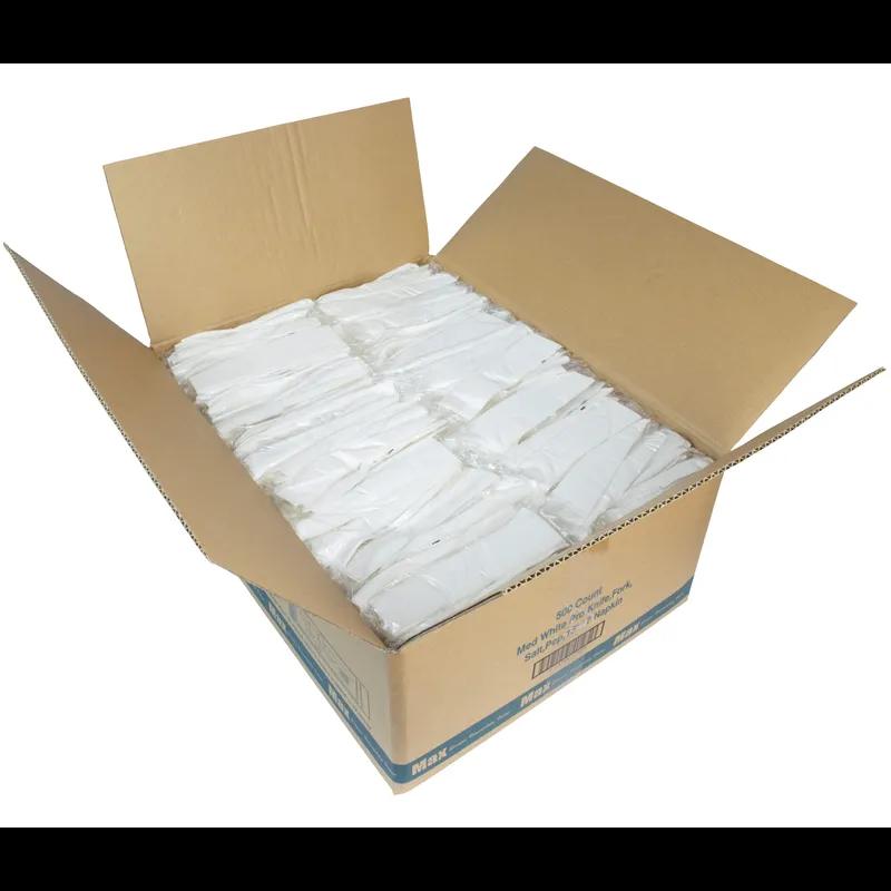 5PC Cutlery Kit PS White Medium Weight Individually Wrapped With 13X17 Napkin,Fork,Knife,Salt & Pepper 500/Case
