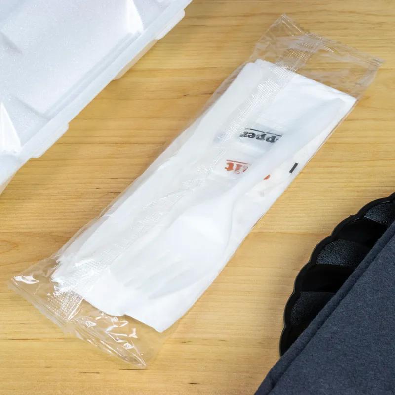 5PC Cutlery Kit PS White Medium Weight Individually Wrapped With 13X17 Napkin,Fork,Knife,Salt & Pepper 500/Case