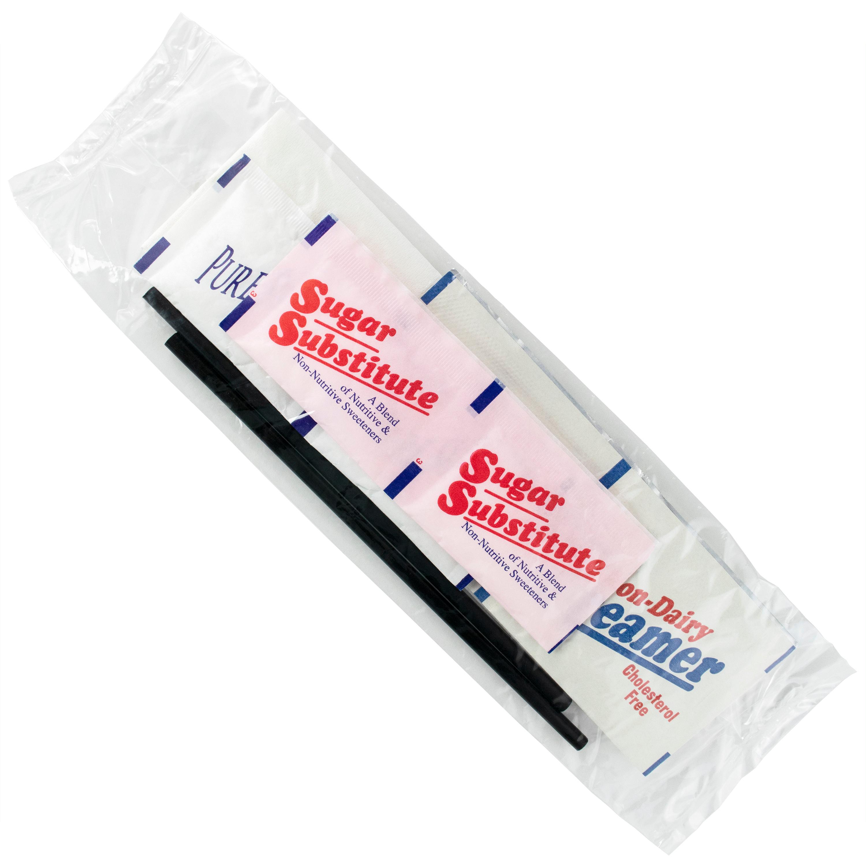 Coffee 6PC Hospitality Kit With Stirrer Napkin Sugar Substitute Creamer 2 Sugars 250/Case