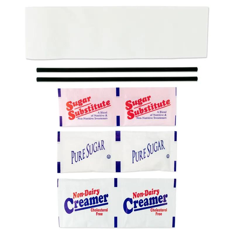 Coffee 6PC Hospitality Kit With Stirrer Napkin Sugar Substitute Creamer 2 Sugars 250/Case