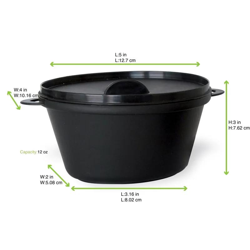 Casserole Take-Out Container Base & Lid Combo Small (SM) 12 OZ Plastic Black Reusable Freezer Safe 200/Case