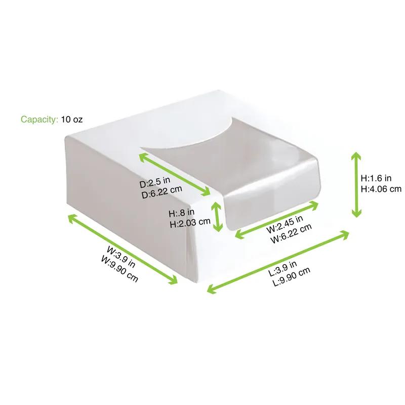 Pastry Box 3.9X3.9X1.6 IN Corrugated Cardboard PET White With Window 420 Count/Case