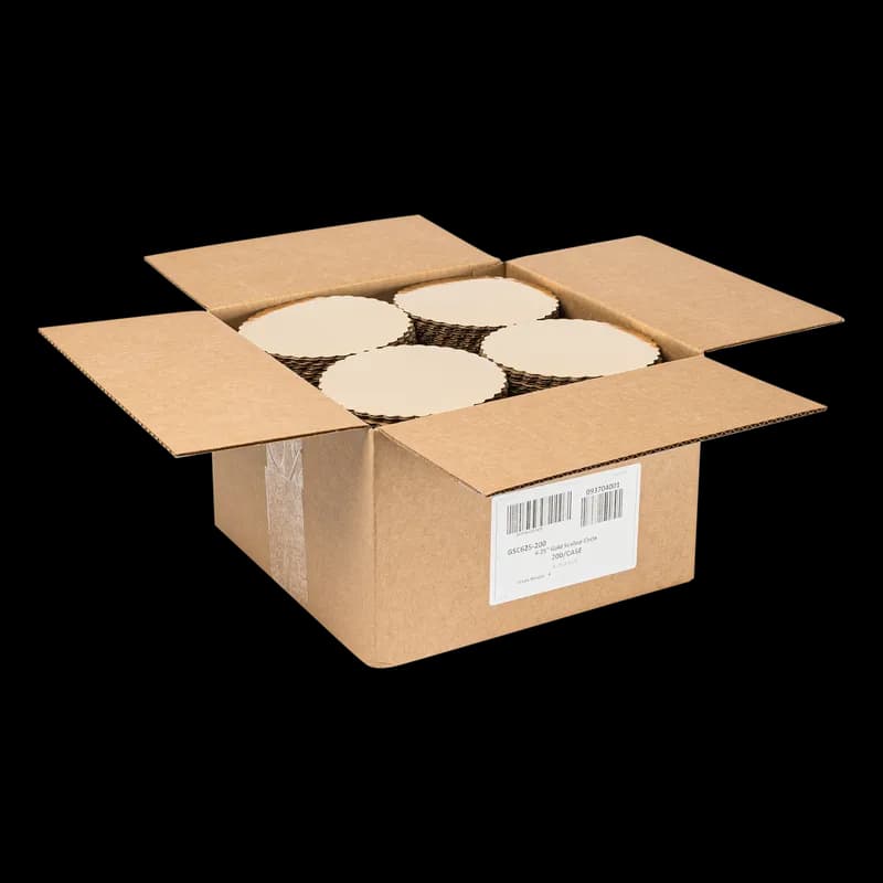 Cake Circle 6.25 IN Corrugated Cardboard Gold Scalloped Edge Single Wall Coated Grease Resistant 200/Case