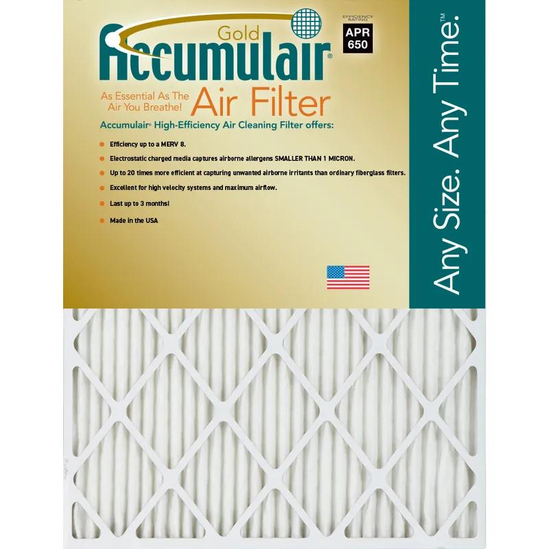 Accumulair Gold Replacement Air Filter White Fiberglass 20X25X2 IN MERV 8 APR 650 6/Case