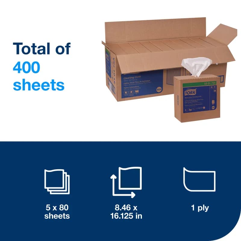 Tork All Purpose Cleaning Cloth 16.125X8.27 IN White Interfold Embossed Pop-Up Box Refill 80 Count/Pack