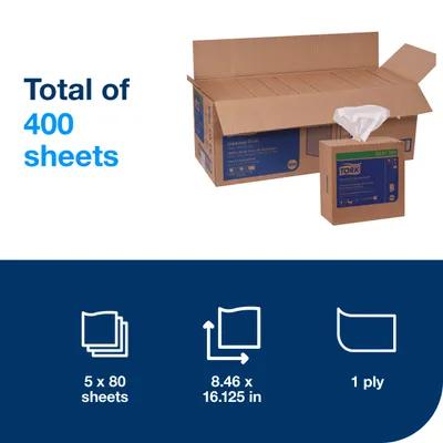 Tork All Purpose Cleaning Cloth 16.125X8.27 IN Paper White Interfold Pop-Up Box Premium 80 Count/Pack 5 Packs/Case