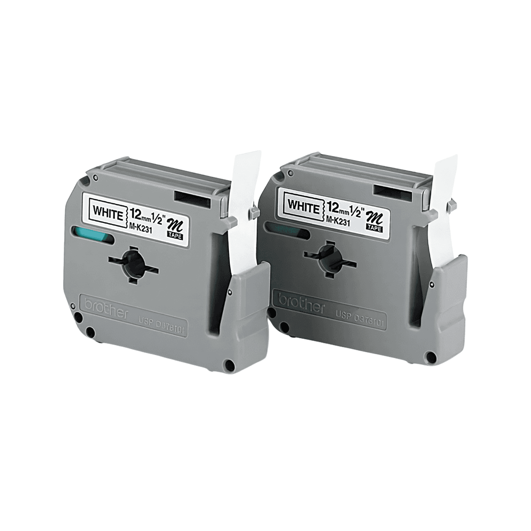 P-Touch® M Series Label Maker Labels 0.47IN X26.2FT Black White Cartridge 2 Packs/Case
