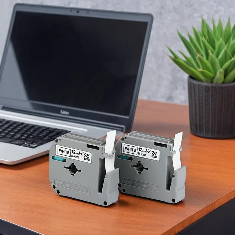 P-Touch® M Series Label Maker Labels 0.47IN X26.2FT Black White Cartridge 2 Packs/Case