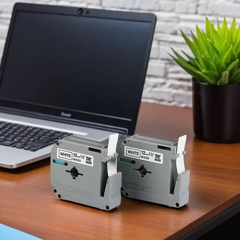 P-Touch® M Series Label Maker Labels 0.47IN X26.2FT Black White Cartridge 2 Packs/Case