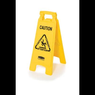 Floor Sign 26X11 IN Caution Yellow Plastic Multilingual 2-Sided 1/Each