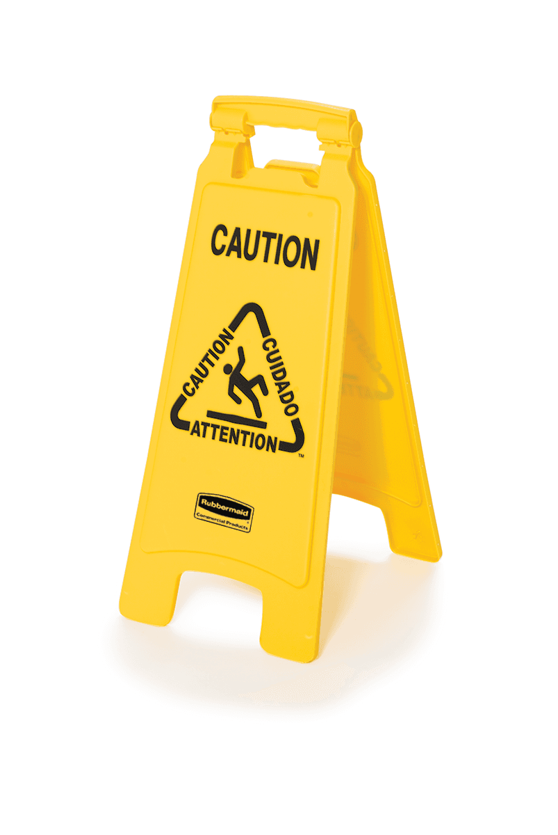 Floor Sign 26X11X25 IN Caution Yellow Plastic Multilingual 2-Sided 1/Each