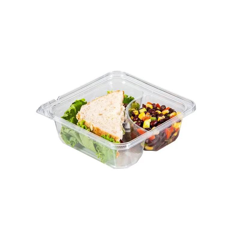 Dart® TamperGuard™ Deli Container Hinged 6.3X6.3X2.1 IN 2 Compartment PET Clear Tamper-Evident Tamper-Resistant 75 Count/Bag 4 Bags/Case