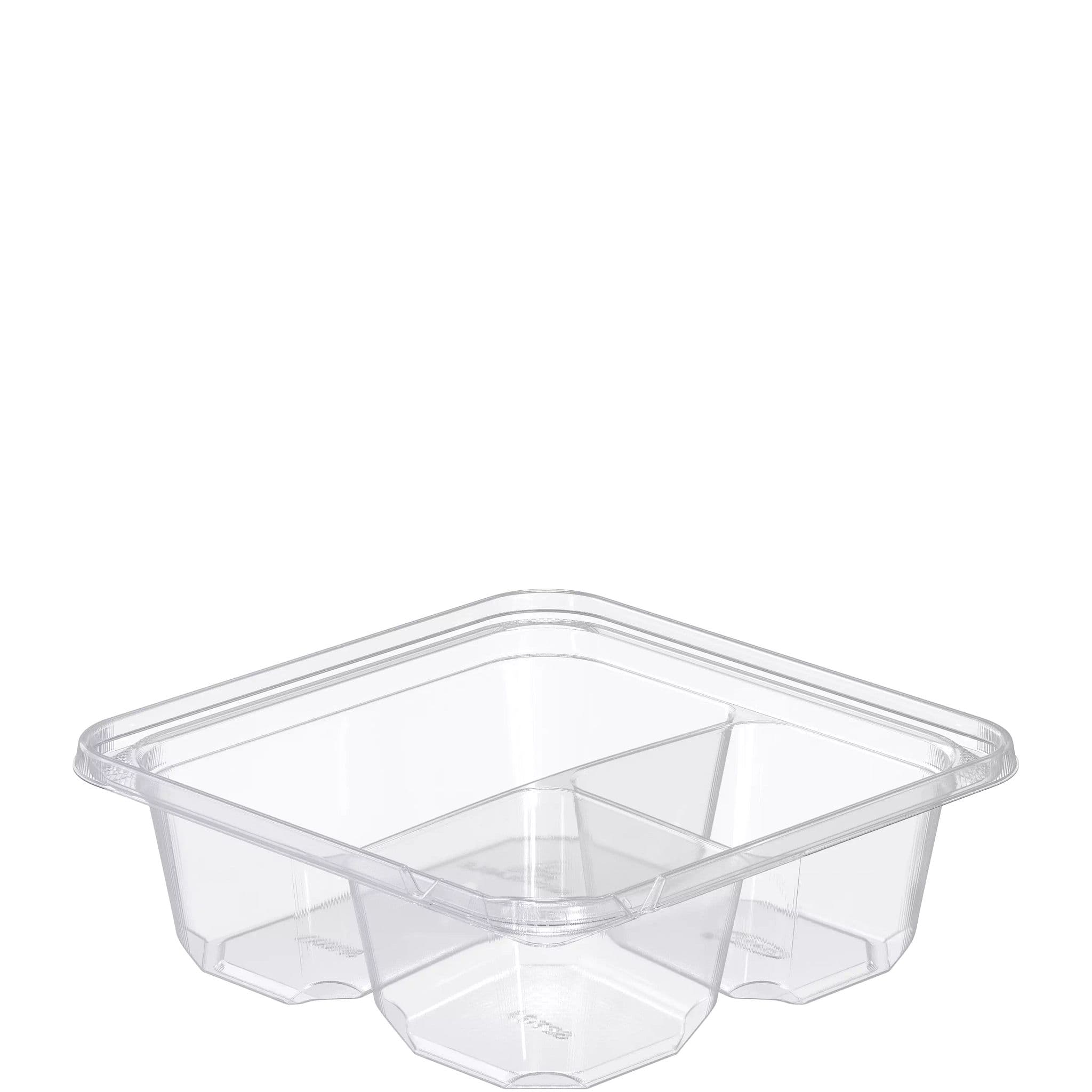 Dart® TamperGuard™ Cold Deli Container 6.3X6.3X2.1 IN 3 Compartment PET Clear 75 Count/Bag 4 Bags/Case 300 Count/Case