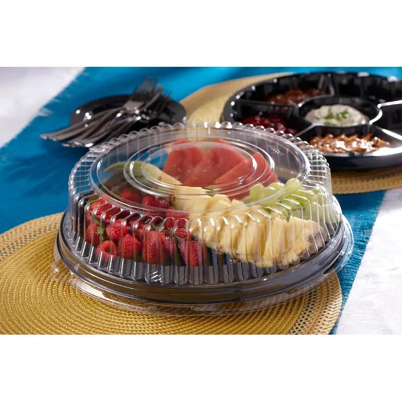 Serving Tray Base & Lid Combo With Dome Lid Large (LG) 12X4.56 IN PET Black Clear Round 25/Case