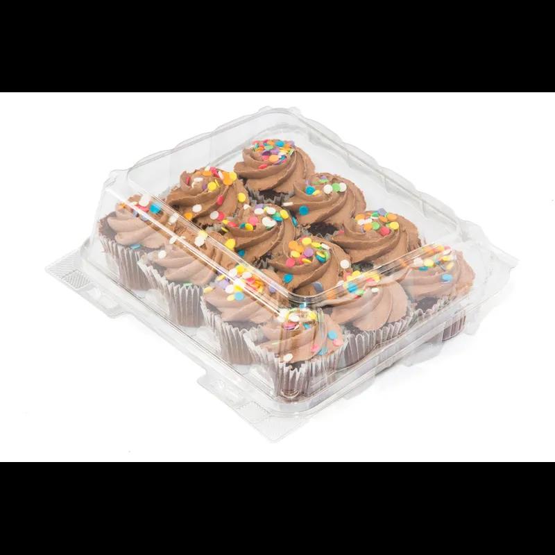 Mini Cupcake Hinged Container With Dome Lid 12 Compartment Plastic Clear 225/Case