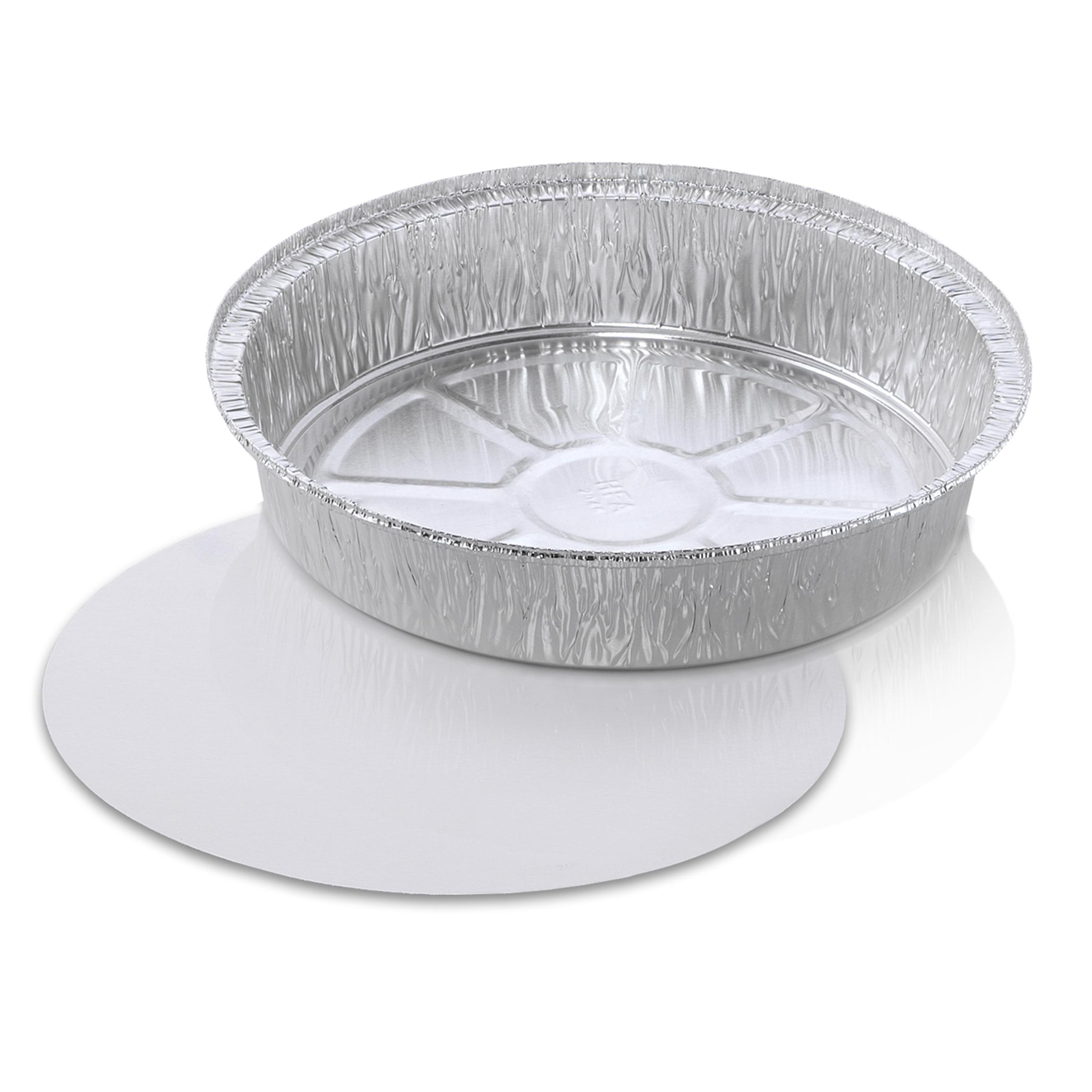 Take-Out Container Base & Lid Combo With Flat Lid 9X2 IN Aluminum Foil-Lined Paper Silver Clear Round 200/Case