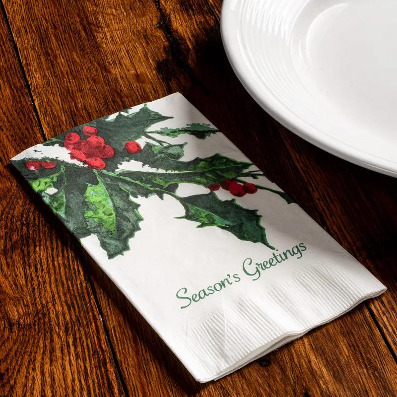 Dinner Napkins 17X15 IN White Holiday Greetings Tissue Paper 2PLY 1/8 Fold 1000/Case
