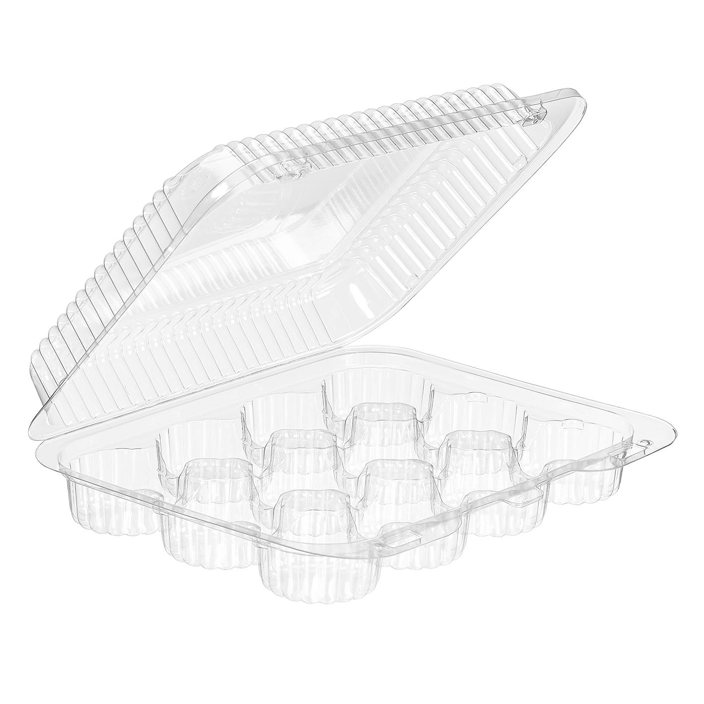 Essentials SureLock Mini Muffin Hinged Container With Dome Lid 8.688X7.125X3 IN 12 Compartment RPET Clear 250/Case