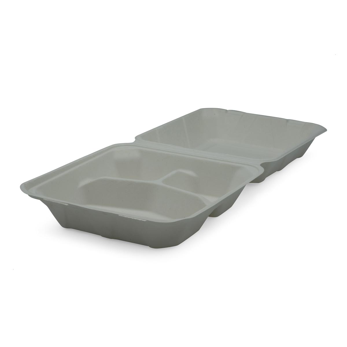 Victoria Bay Take-Out Container Hinged 8X8X3 IN 3 Compartment Sugarcane White Square 200/Case