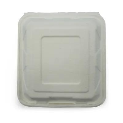 Victoria Bay Take-Out Container Hinged 8X8X3 IN 3 Compartment Sugarcane White Square 200/Case