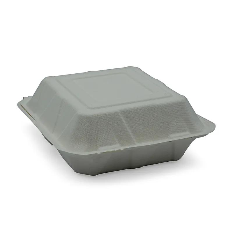 Victoria Bay Take-Out Container Hinged 8X8X3 IN 3 Compartment Sugarcane White Square 200/Case