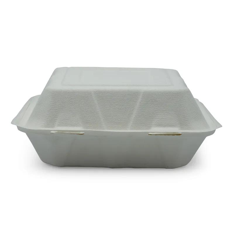Victoria Bay Take-Out Container Hinged 8X8X3 IN 3 Compartment Sugarcane White Square 200/Case