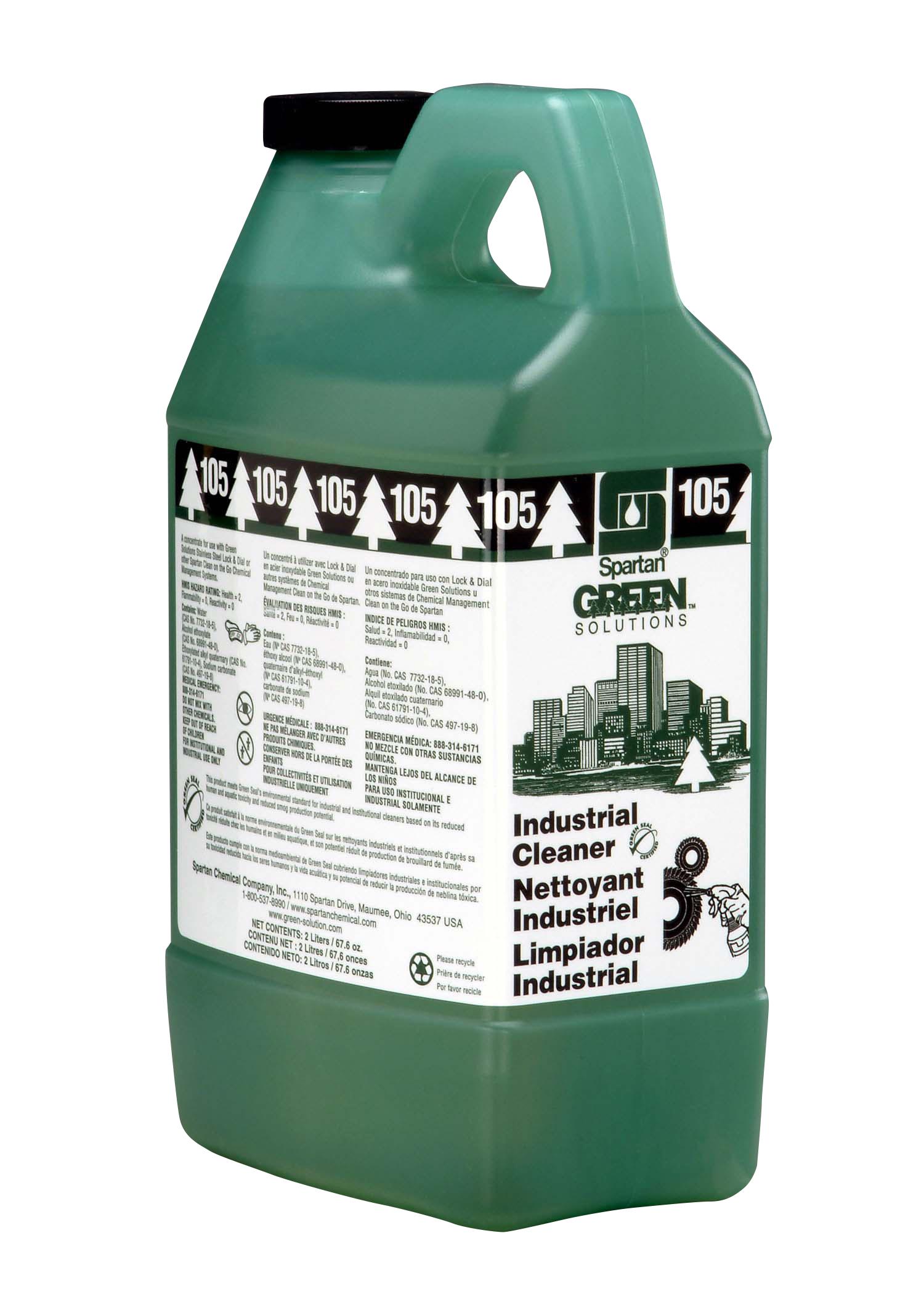 Green Solutions® Industrial Cleaner 105 Fragrance Free Surfactant 2 L Heavy Duty Alkaline Concentrate 4/Case
