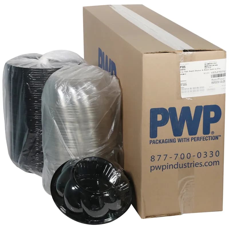 Pie Container & Lid Combo With Dome Lid 9X3 IN PET Black Clear Swirl 100/Case