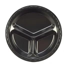 Plate 10.25 IN 3 Compartment Polystyrene Foam Black Round Laminated 500/Case