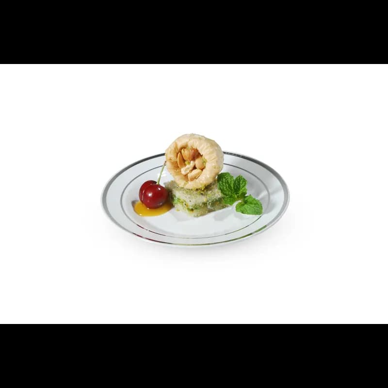 Plate 6 IN Plastic White Silver Round 150/Case