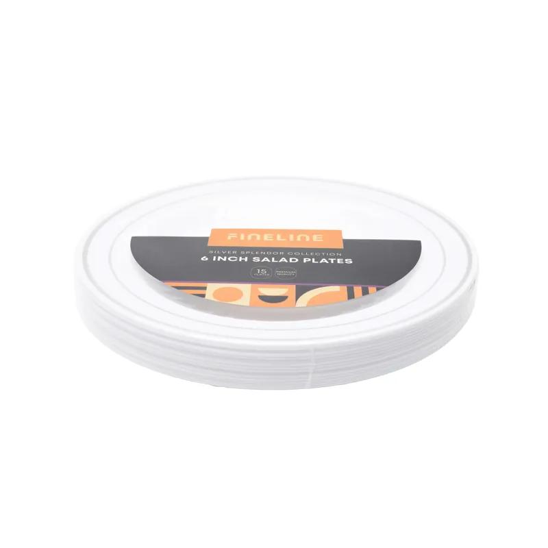 Plate 6 IN Plastic White Silver Round 150/Case
